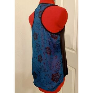 Hot Topic Supernatural TV show fandom symbols black teal sheer racerback tank S